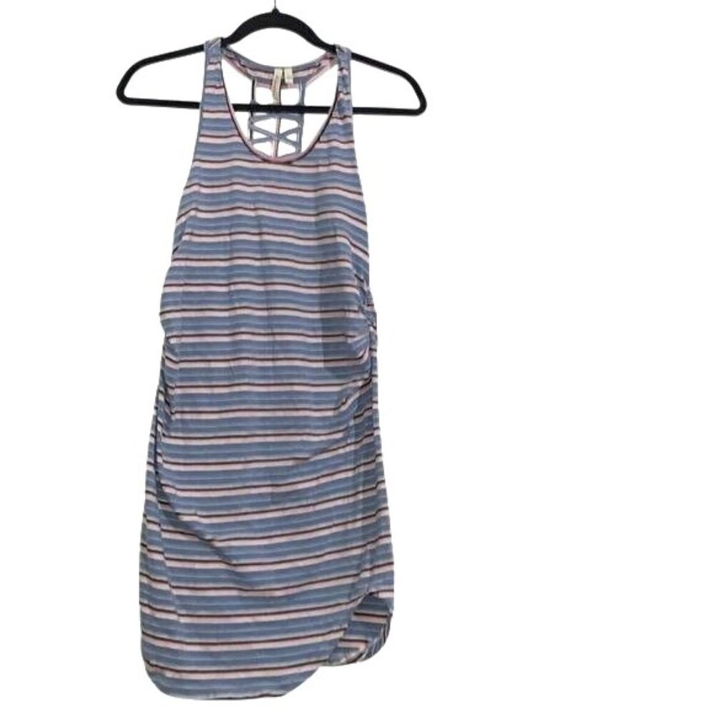 Striped Racerback Maternity Tank Dress By Feathers  Size L  Blue Pink White